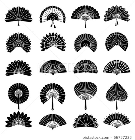 Chinese fan. Beautiful japanese hand paper fan vector authentic illustrations 66737223