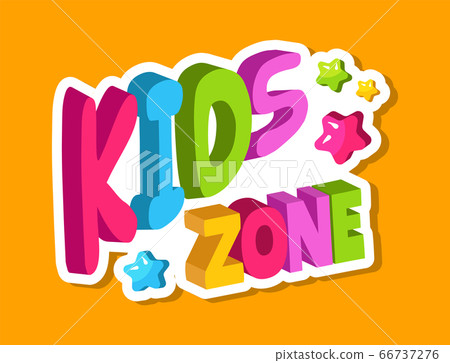 Playroom logo. Kids zone 3d lettering, banner for baby playing area with colorful letters and stars vector illustration 66737276