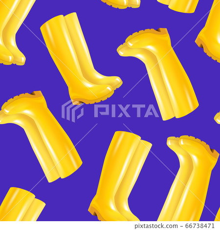Realistic 3d Detailed Yellow Rubber Boots Seamless Pattern Background. Vector Realistic 3d Detailed Yellow Rubber Boots Seamless Pattern Background. Vector 66738471