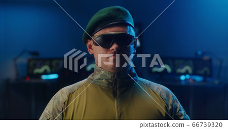 Portrait of a soldier in beret hat 66739320