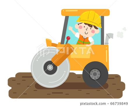 Kid Boy Construction Road Roller Illustration Kid Boy Construction Road Roller Illustration 66739849