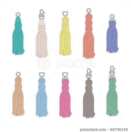 Hand drawn colorful tassel set - isolated flat drawings of textile tassels 66740140