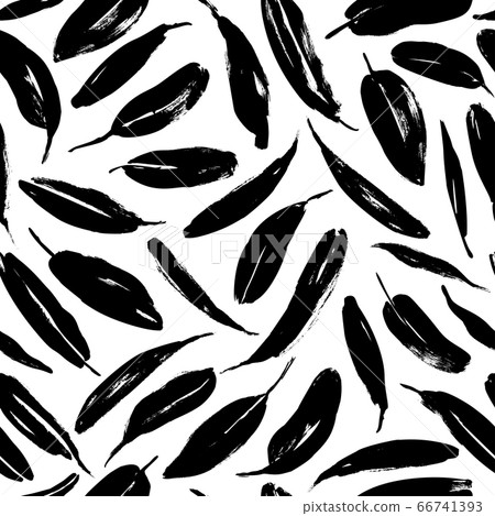 Black paint brush leaves vector seamless pattern.  66741393
