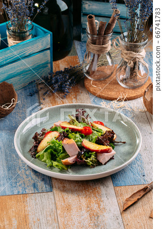 Salad with smoked turkey breast caramelized apples Salad with smoked turkey breast caramelized apples 66741783