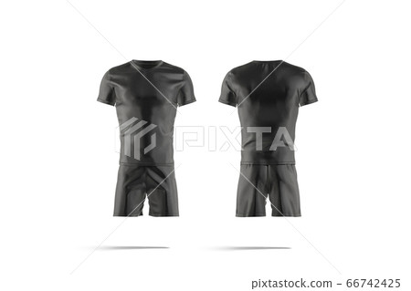 Blank black soccer uniform t-shirt and short mockup, front back 66742425