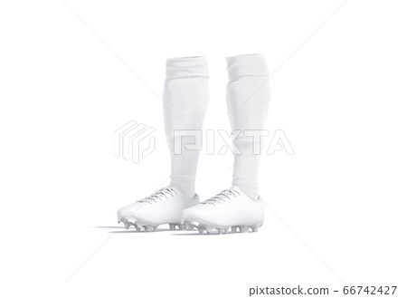 Blank white soccer boots with socks mock up, half-turned view 66742427