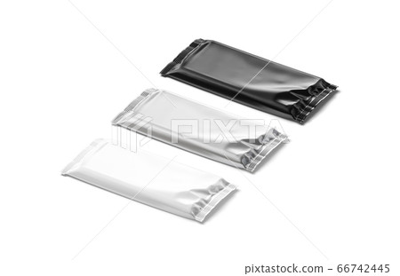 Blank black, white and silver chocolate bar foil wrap mockup, 66742445