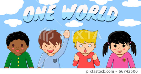 Four multiethnic Happy children standing Together 66742500