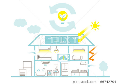 生態房屋/ ZEH房屋/家用電器圖標/ IOT的圖像 66742704