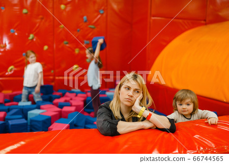 Children and mother plays with soft cubes Children and mother plays with soft cubes 66744565