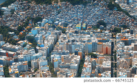 Aerial view of Rio's Rocinha favela, Brazil. Aerial view. 66745125