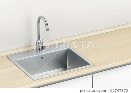 Silver faucet and sink in the kitchen Silver faucet and sink in the kitchen 66747270