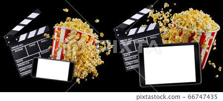 Flying popcorn, film clapper board and phone Flying popcorn, film clapper board and phone 66747435