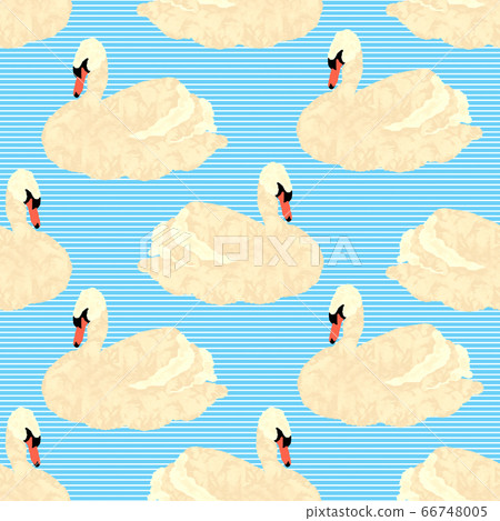 Seamless pattern with swans on a blue striped 66748005