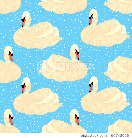 Seamless pattern with swans on blue background 66748006