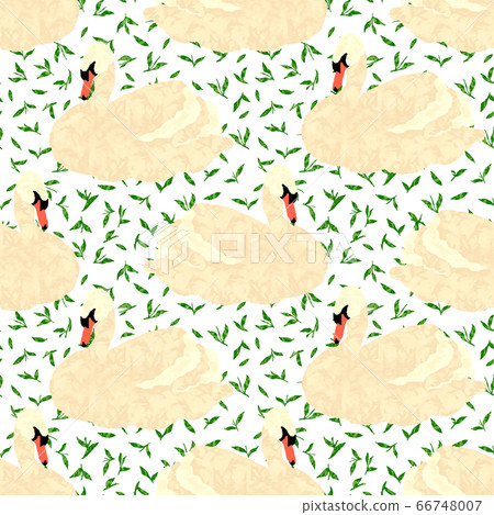 Seamless pattern with swans and leaves for 66748007