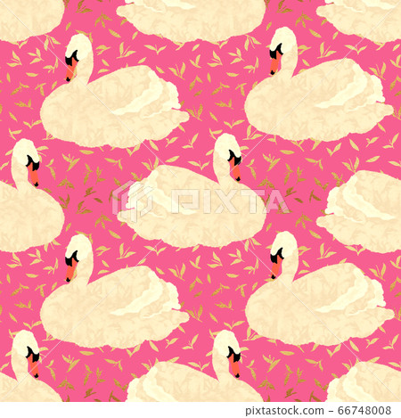 Seamless pattern with swans and leaves for 66748008