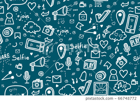 Social media seamless pattern. Hand drawn... - Stock Illustration ...