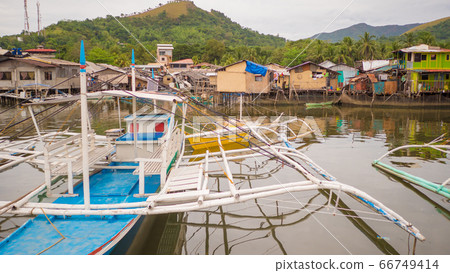Coron bay with and pier. Sulu Sea. Palawan. Philippines. Busuanga island. 66749414