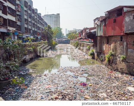 Poor and impoverished slums of Dharavi in the city of Mumbai. 66750117