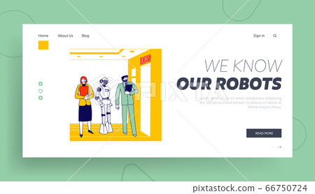 Robot and Human Competition Landing Page Template. Job Seekers Characters and Cyborg Waiting Work Interview at Office Hall. Artificial Intelligence Technologies. Linear People Vector Illustration Robot and Human Competition Landing Page Template. Job Seekers Characters and Cyborg Waiting Work Interview at Office Hall. Artificial Intelligence Technologies. Linear People Vector Illustration 66750724