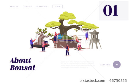 Bonsai Growing Landing Page Template. Tiny Characters Enjoying Hobby Caring, Pruning and Trimming Bonsai Trees. Plants Gardening, Traditional Asian Art, Culture. Cartoon People Vector Illustration 66750833