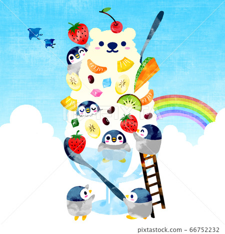 White bear shaved ice and child penguin watercolor 66752232