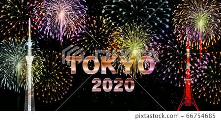 Fireworks Tokyo summer background Fireworks Tokyo summer background 66754685