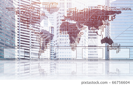 Concept of global communication and networking with world map over cityscape Concept of global communication and networking with world map over cityscape 66756604