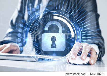 Internet security concept with woman typing password on keyboard Internet security concept with woman typing password on keyboard 66760618