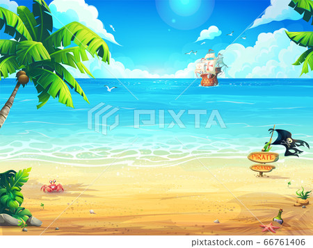 Vector illustration summer beach and palm trees 66761406