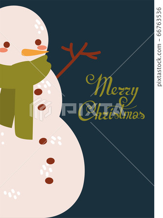 Vector cartoon snowman with scarf and merry christmas lettering 66763536