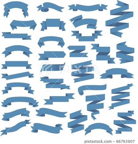 Blue Web Ribbon Big Set Isolated White Background 66763807
