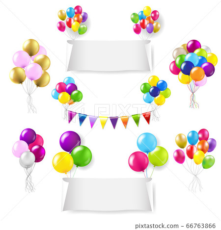 White Paper Banners Set With Color Balloon Set White Background White Paper Banners Set With Color Balloon Set White Background 66763866