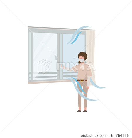 一個女人打開窗戶[通風，通風，教室，通風，換氣]插圖 66764116