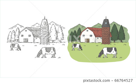 海外牧場景觀筆劃 海外牧場景觀筆劃 66764527