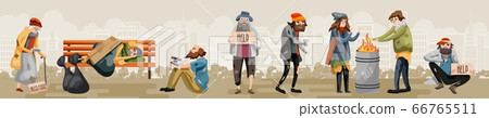 Homeless and hungry people need help and food set Homeless and hungry people need help and food set 66765511