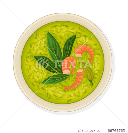 Thai Main Course with Rice and Shrimps Top View Vector Illustration 66765765