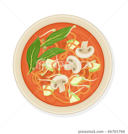 Thai Main Course with Noodle and Mushrooms Top View Vector Illustration 66765766