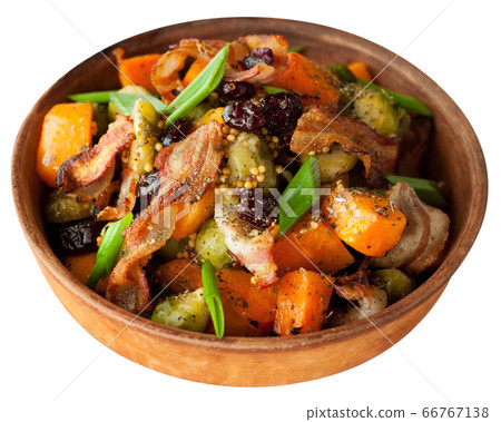 Roasted pumpkin with brussels sprouts and bacon Roasted pumpkin with brussels sprouts and bacon 66767138