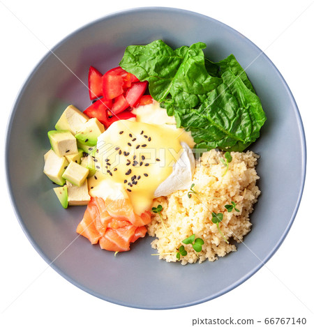Vegetable buddha bowl lunch with salmon, feta 66767140