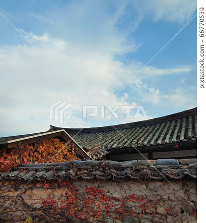 Roof tile house, stone wall, roof, hanok 66770539