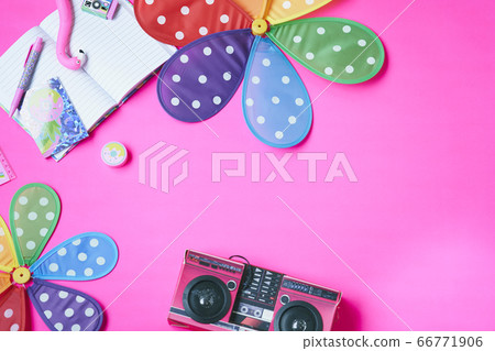 Stationery and flower windmill and copy space 66771906