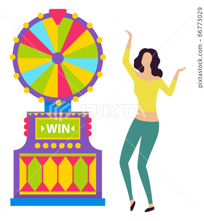 Happy Girl Spinning Roulette Wheel and Winning Happy Girl Spinning Roulette Wheel and Winning 66773029