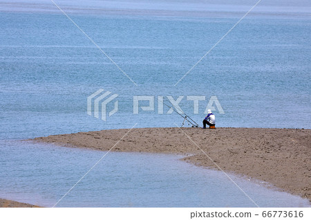 Korean man fishing in tidal flat, Korean man fishing in tidal flat, 66773616