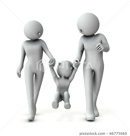 Parents and children holding children's hands and swinging. 3D rendering. Parents and children holding children's hands and swinging. 3D rendering. 66775668