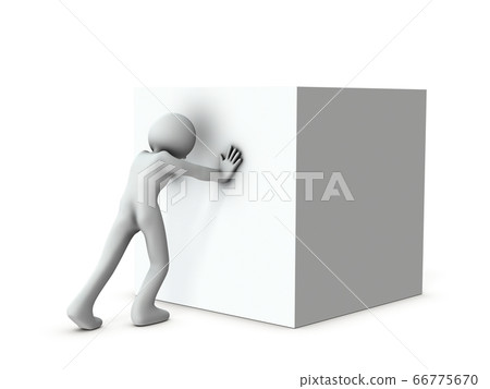 A character who pushes a big box and carries it. 3D rendering A character who pushes a big box and carries it. 3D rendering 66775670