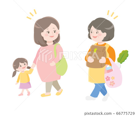 孕婦和兒童在附近打招呼阿姨 66775729