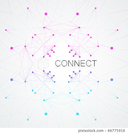 Abstract molecular compound of bright color with dots and lines that is located in the center. Chemical medicine and scientific concept of vector illustration. Abstract molecular compound of bright color with dots and lines that is located in the center. Chemical medicine and scientific concept of vector illustration. 66775918