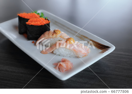 Salmon grilled nigiri sushi and Maki sushi with 66777806